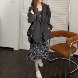 Plain Loose-fit Blazer / Floral Print Sleeveless Dress