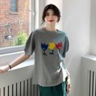 Flower Print Slit T-shirt