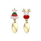 Fashion Christmas Tree And Elk Asymmetric Earrings Golden - One Size