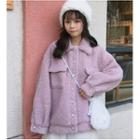 Fleece Button Jacket Light Purple - One Size