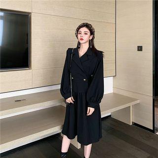 V Neck Bell Sleeve Midi A-line Dress Black - One Size