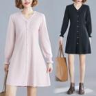 Plain V-neck Ruffle-sleeve Knit Skirt