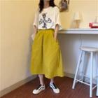 Short-sleeve Chicken Embroidered T-shirt / Midi A-line Skirt