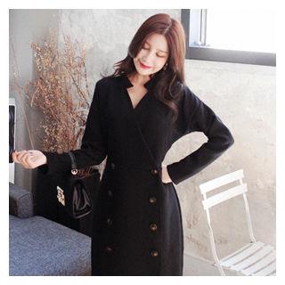 Open-placket Button-trim Dress