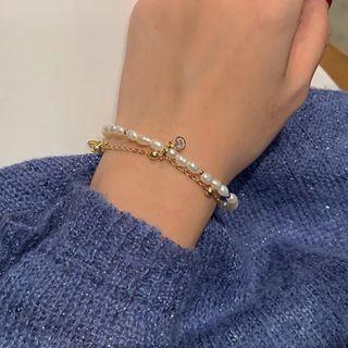 Faux Pearl Layered Bracelet S232 - Pearl - Gold - One Size