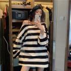 Asymmetric Off-shoulder Wide-stripe Top Stripe - One Size