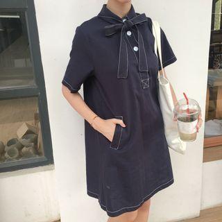 Tie Neck Short-sleeve Polo Dress
