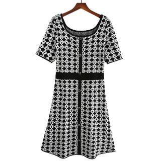 Short-sleeve Printed Knit Dress Black - M