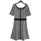 Short-sleeve Printed Knit Dress Black - M