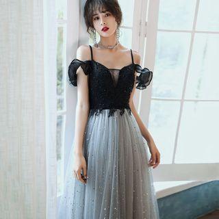 Sequined Two-tone Sheath Evening Gown