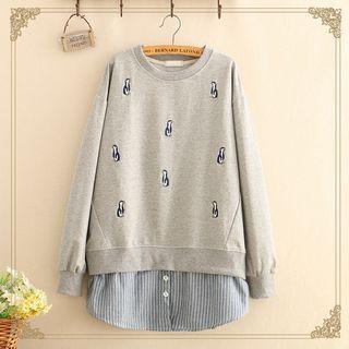 Mock Two-piece Animal Embroidery Sweatshirt