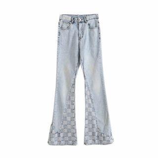 Checkerboard Panel Boot-cut Jeans