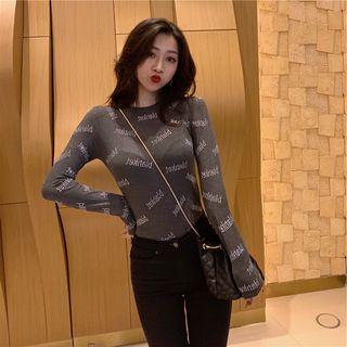 Long-sleeve Rhinestone Letter T-shirt
