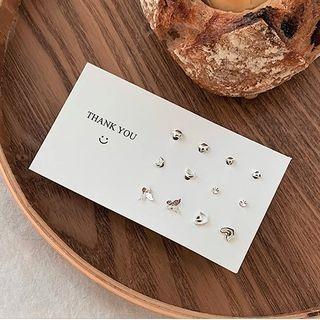 6 Pair Set: Alloy Earring (various Designs) Set Of 6 Pairs - Silver - One Size