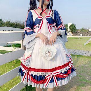 Ruffled Bell-sleeve A-line Dress / Hair Band / Bow Hair Clip