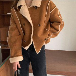 Furry Trim Stand Collar Faux Suede Biker Jacket