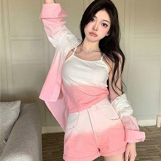 Gradient Camisole Top / Denim Shorts / Shirt