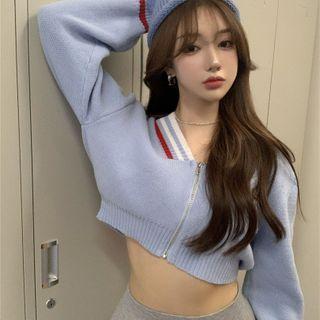 V-neck Knit Cropped Cardigan As Shown In Figure - One Size