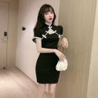 Short-sleeve Frog Buttoned Mini Dress