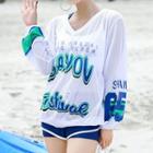 Set: Lettering Swim Tank Top + Shorts + Long-sleeve Top