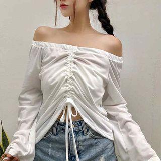 Off-shoulder Plain Ruched Top