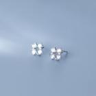 Rhinestone Four-leaf Clover Stud Earring 1 Pair - Silver - One Size