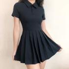 Collared Short-sleeve A-line Pleated Dress