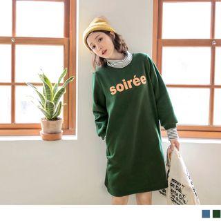 Striped Panel Mock Two Piece Letter Print Dress