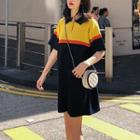 Short-sleeve Color Block Knitted Polo Dress