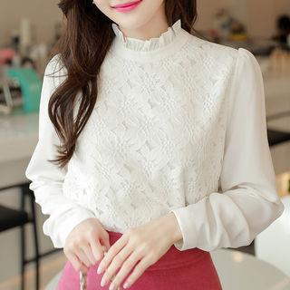 Frill-neck Lace-panel Top
