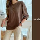 Drop-shoulder Plain T-shirt Brown - One Size