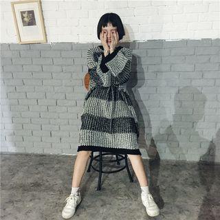 Striped Wide-sleeve Sweater Dress
