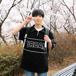 Zip-neck Lettering T-shirt