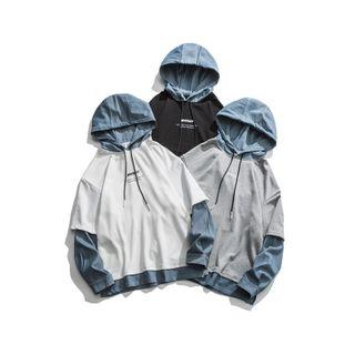 Mock Two-pieces Denim Hoodie