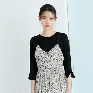 Spaghetti-strap Shirred Floral Long Dress