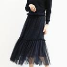 Frilled-hem Long Lace Skirt