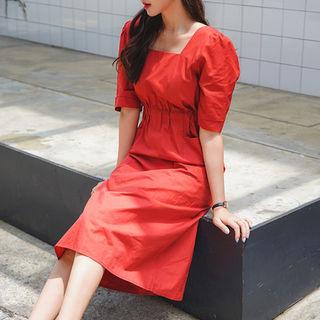 Square-neck Band-waist Dress