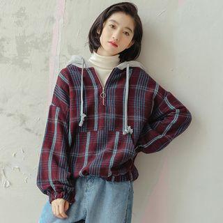 Plaid Panel Half-zip Hoodie