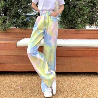 Tie-dyed High-waist Wide-leg Jeans