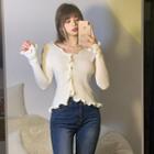 Long-sleeve Frill Trim Top Off-white - One Size