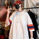 Elbow-sleeve Striped-cuff T-shirt