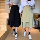 High-waist Plain Asymmetric Drawstring Skirt