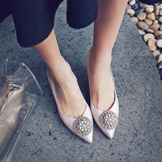 Rhinestone Accent Pointy Toe High Heel Pumps