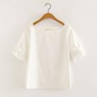 Square Neck Elbow-sleeve Top White - One Size