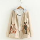 Hooded Bear Applique Button Jacket Almond - One Size