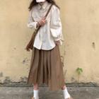 Long-sleeve Shirt / Pleated Midi A-line Skirt