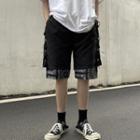 Mock Two Piece Pattern Panel Plain Shorts With Pin