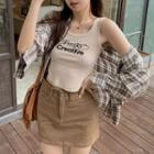Lettering Tank Top / Plaid Shirt / Mini Pencil Skirt