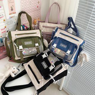 Two-tone Mesh Pocket Crossbody Tote Bag