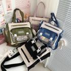 Two-tone Mesh Pocket Crossbody Tote Bag